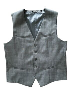 Express Men's Light Gray Pattern Tailored Dress Vest